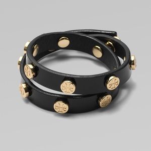 Tory Burch black leather wrap bracelet